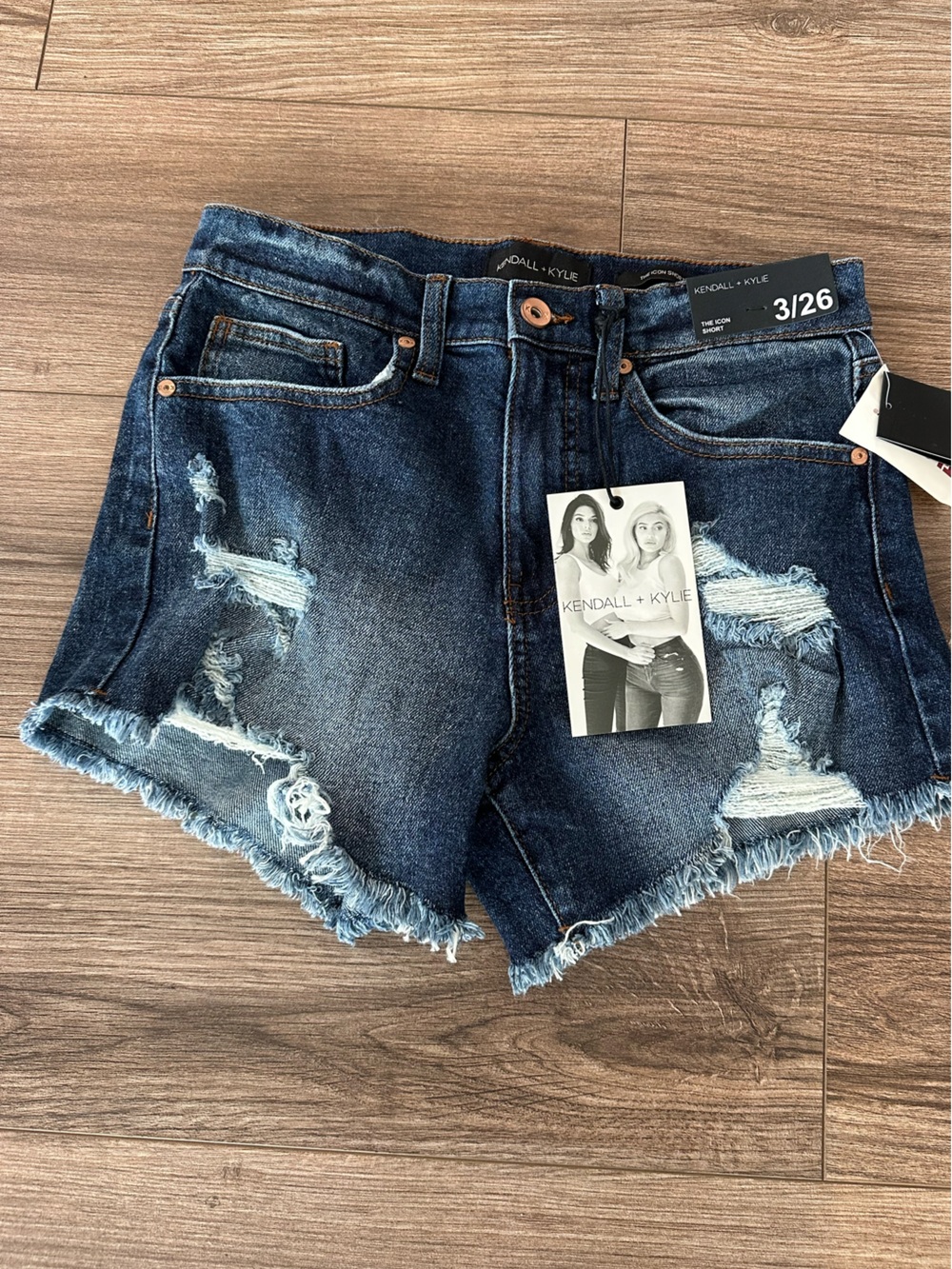 Kendall & Kylie Women's Dark Blue Distressed Denim Shorts